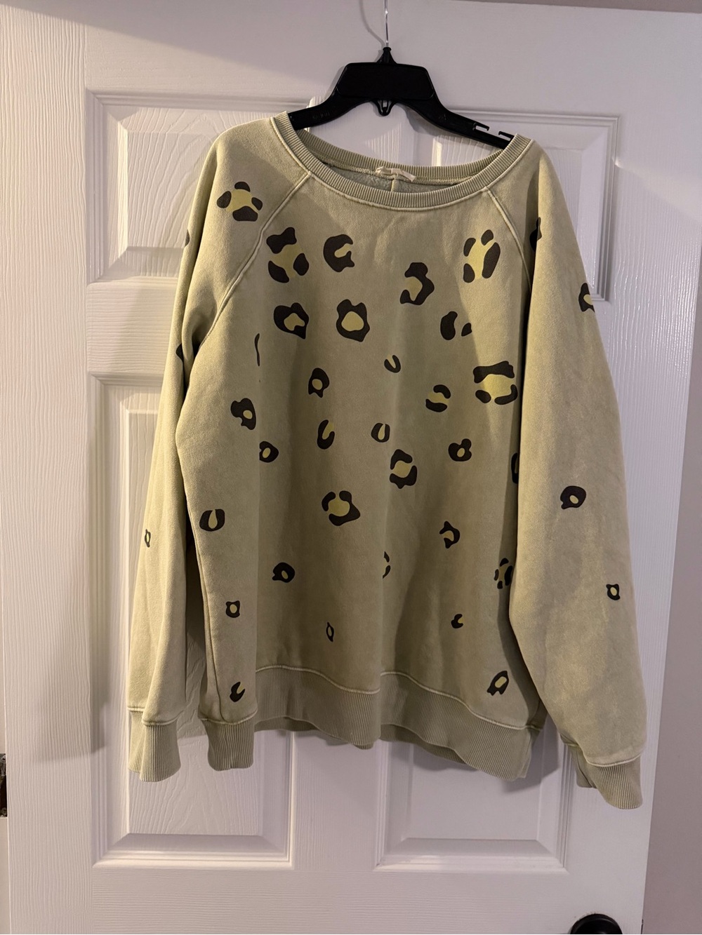 Olive Green Leopard Print Scoop Neck Sweater